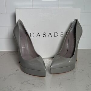 Casadei Grey Patent Leather Platform Pumps Size 39 Womens US 9